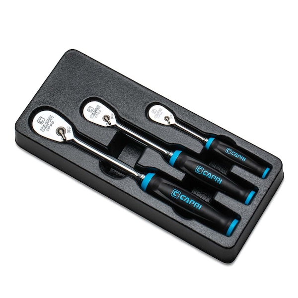 Capri Tools Fine 90-Tooth Ratchet Set, Ergonomic Soft Grip, 1/4, 3/8, 1/2 in. Drive, 3-Piece CP90S-SET - main